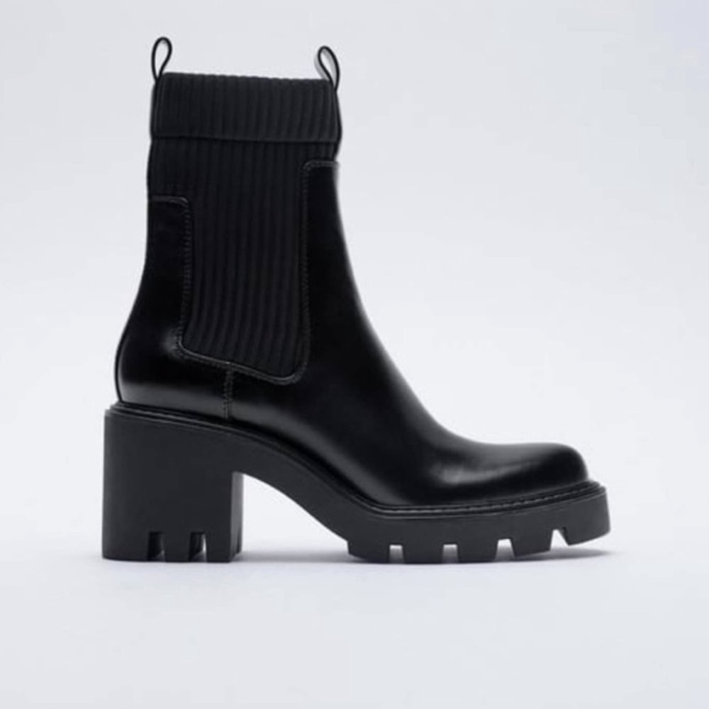 Zara Black Chunky Lug Sole Leather Platform Heeled So… Gem
